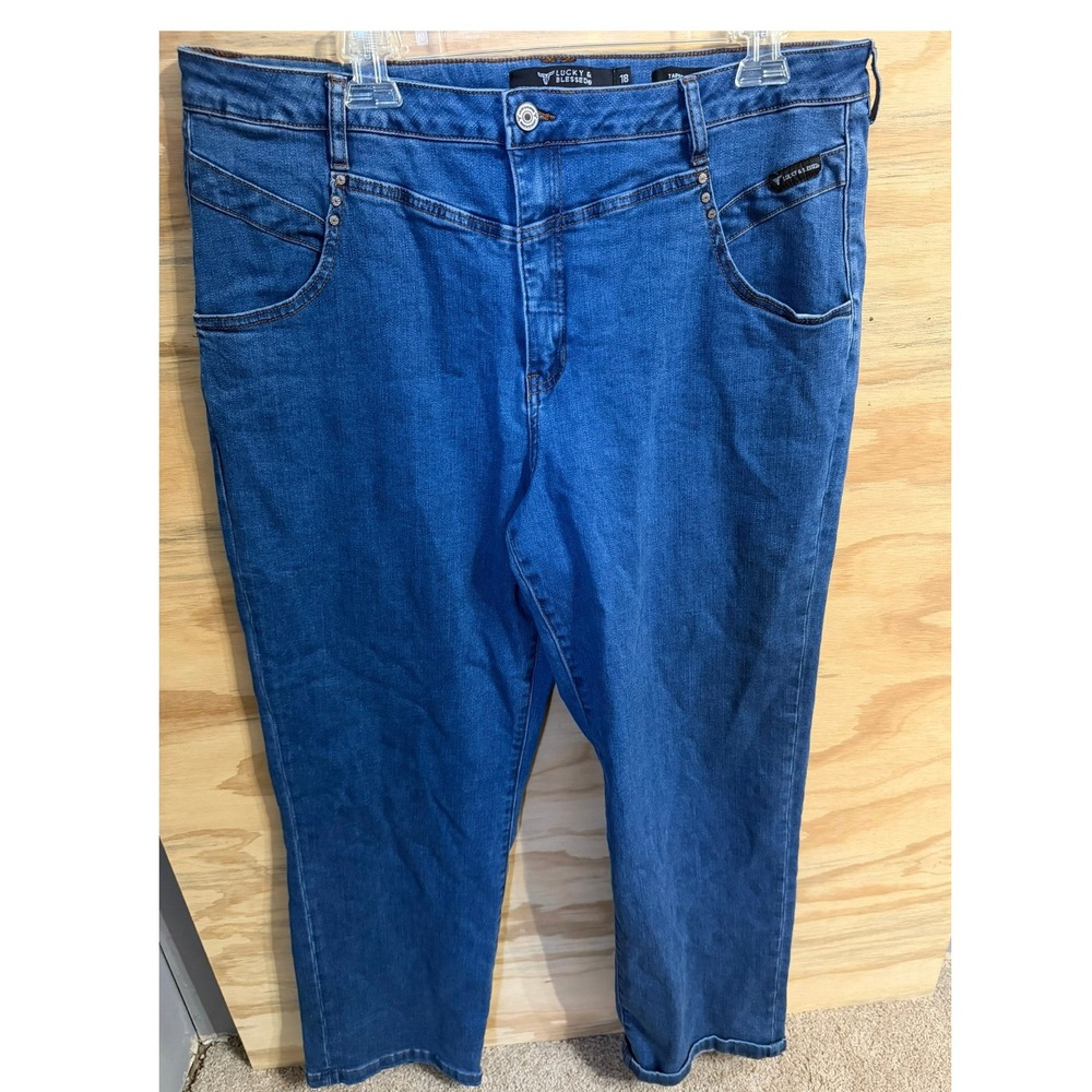 Lucky & Blessed Women's Plus Size 20 Tapered Bootcut Jeans Western Cowgirl Blue